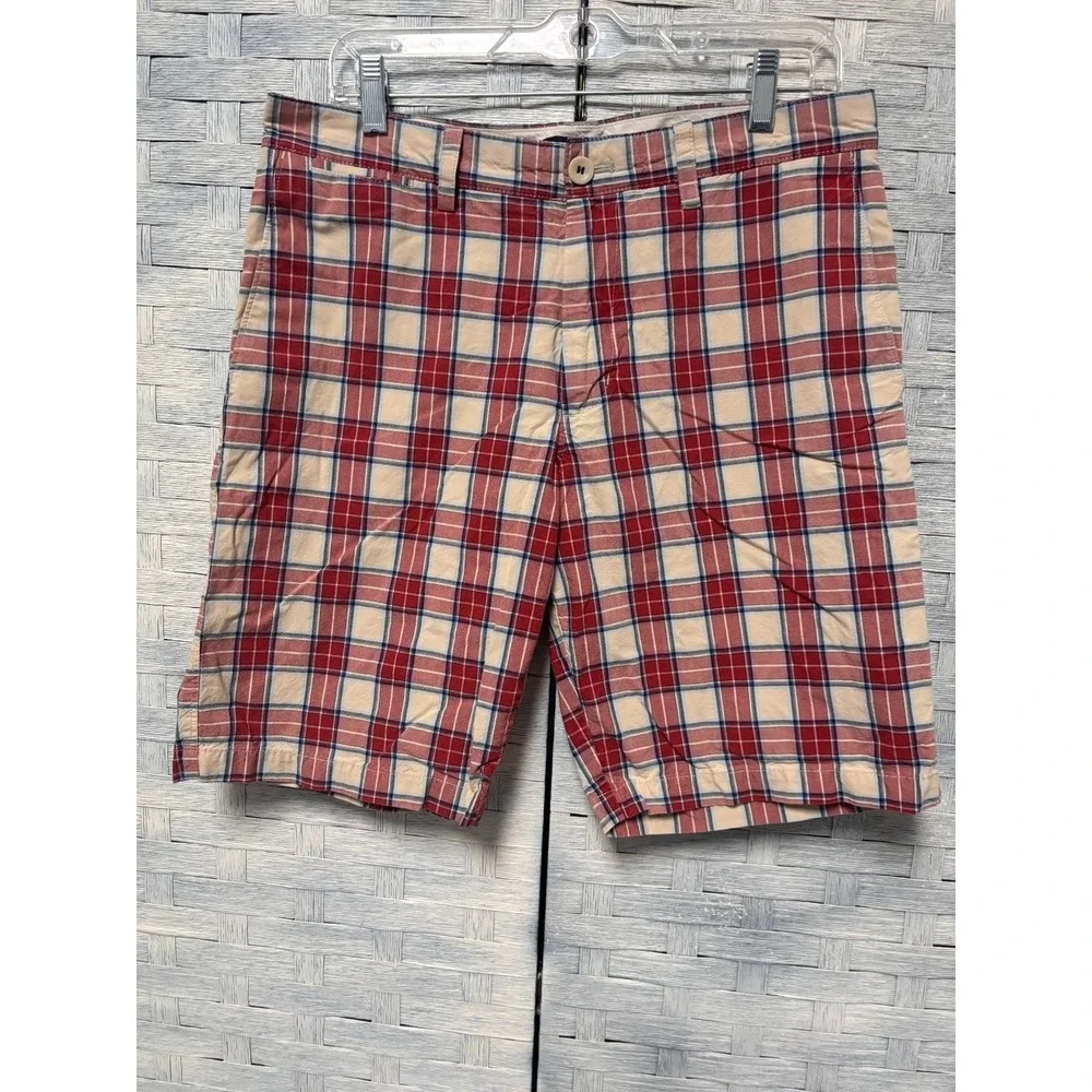 Banana Republic Mens 32 Shorts Red Plaid Cotton Preppy Madras Flat Front Classic